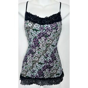 Vintage Cato Purple Dark Floral Tank Size S Lace Trim Y2K Romantic Goth Coquette